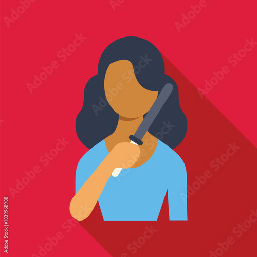 Woman holding a knife weapon in a flat design icon style