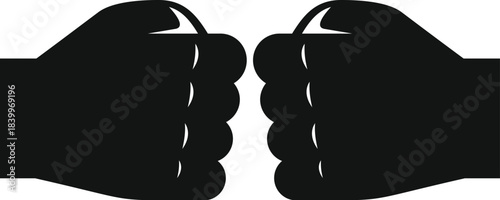 Silhouetted fists facing each other, representing conflict, fight, power, and protest concept
