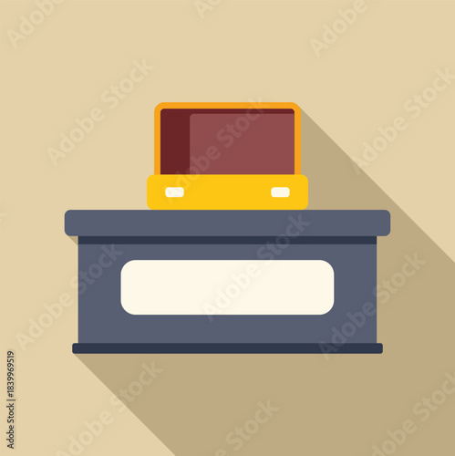 Open empty jewelry box sitting on a grey desk with long shadow