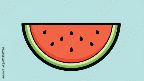 Vibrant Watermelon Slice Illustration with Seeds and Rind.