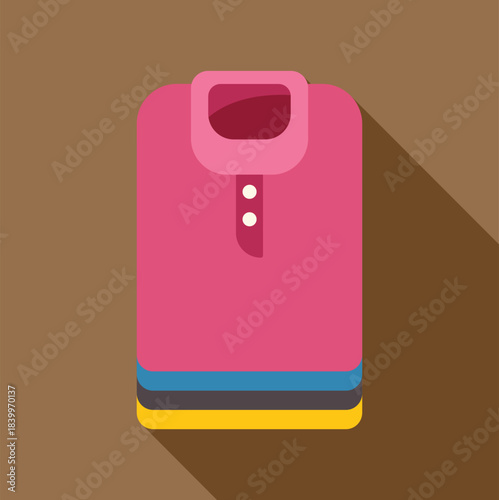 Stack of neatly folded clean clothes in flat design with long shadow