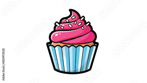 Delicious Cupcake with Pink Frosting and Sprinkles Illustration.