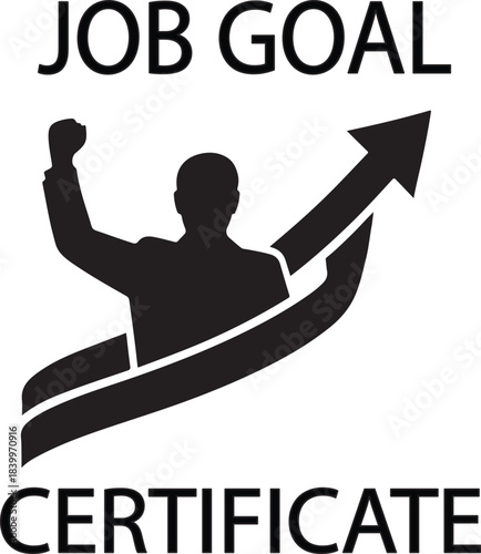 Job goal certificate with ascending arrow ribbon, crafted as a rare minimal outline achievement icon.
