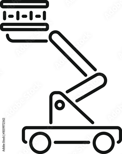 Line icon illustrating an aerial work platform or boom lift for construction