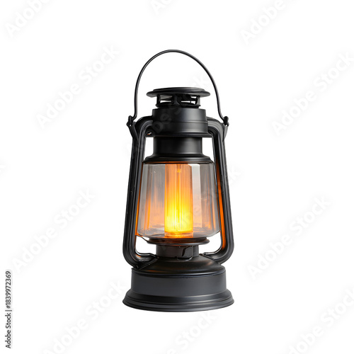 Elegant Black Solar Powered Lantern Glowing Softly Illuminating Design Element