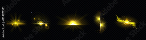 Gold light, sun radiant, golden line, sunburst set