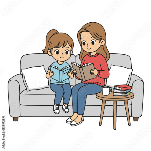 Mother and Daughter Reading Books Together at Home – Bonding Through Learning