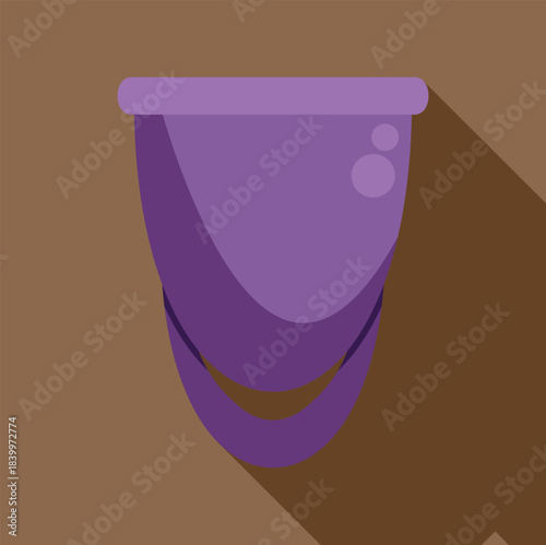 Purple bucket casting a long shadow, flat design style