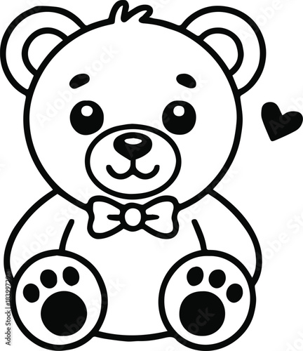 teddy bear cartoon line art bow tie heart motion vector