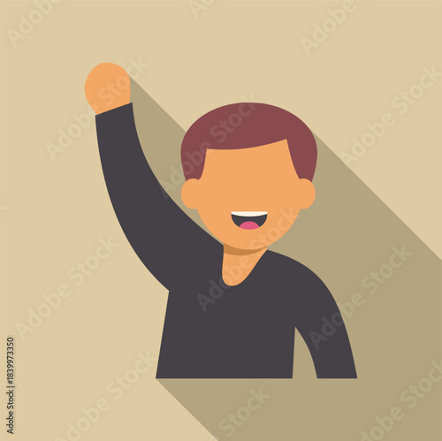 Happy person raising one arm in an optimistic gesture