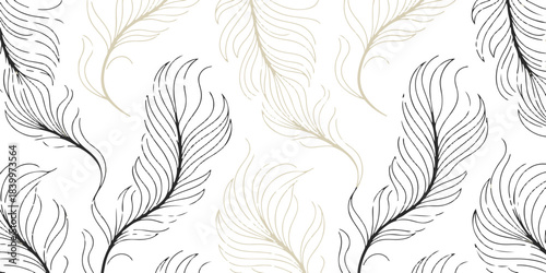 feather pattern seamless vector line art fabric design