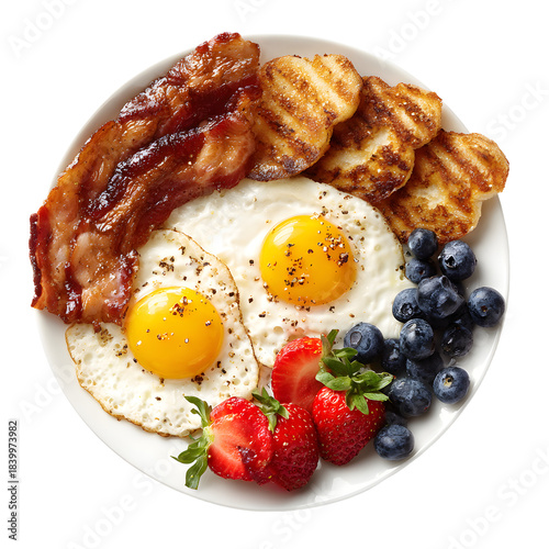 Delicious Breakfast Plate Closeup on White Background