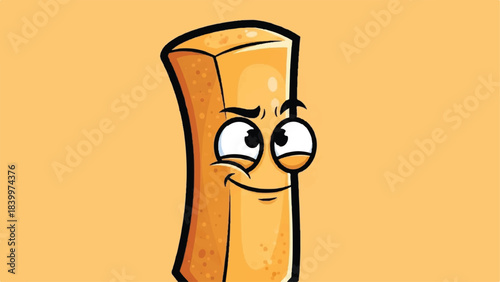 Cartoon French fry with a smug expression on a yellow background.