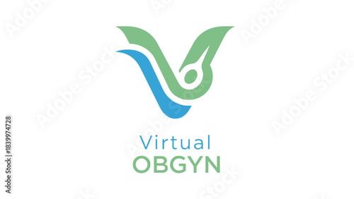 A logo for "Virtual OBGYN" featuring a stylized 'V' with green leaf and blue wave elements, incorporating a reproductive organ symbol.