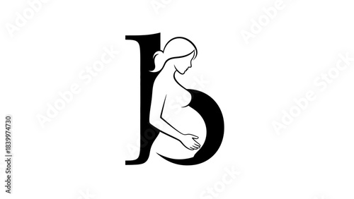 A stylized black letter B logo incorporates a silhouette of a pregnant woman cradling her belly, symbolizing maternity and new life.
