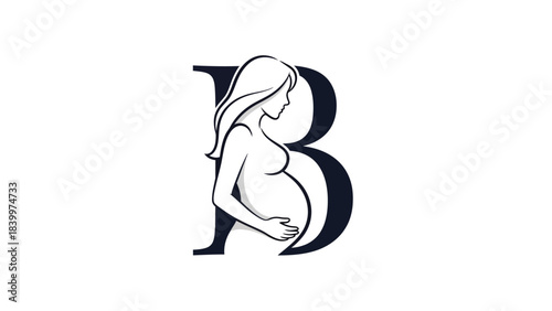 A stylized letter B logo featuring the silhouette of a pregnant woman holding her belly, representing maternity and new life.