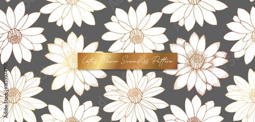 White luxury lotus flowers vector floral abstract seamless pattern for textiles, decor, wrapping paper design or covers.