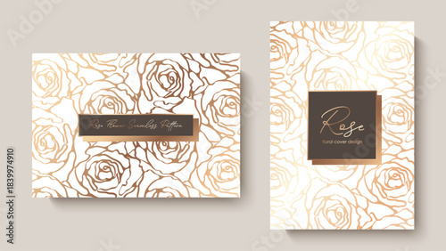 Golden roses flowers vector seamless pattern. Floral design for covers or invitation cards.