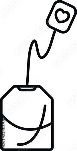 Tea bag with a heart on its tag, representing love and beverage