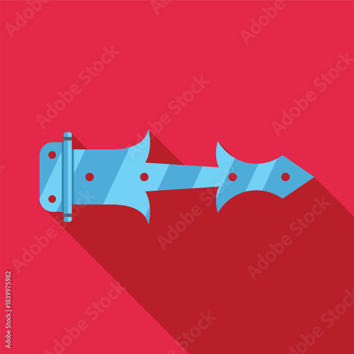 Ornate flat icon illustration presenting a medieval door hinge on red background with shadow