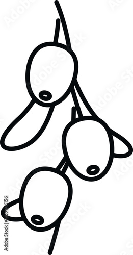 Bunch of goji berries on a stem, drawn in a simple black outline style