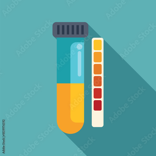 Urine sample in a test tube with a diagnostic test strip for health analysis