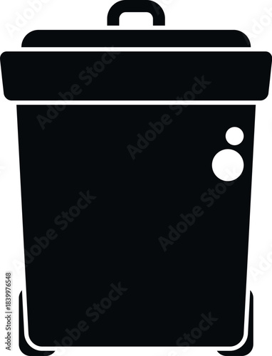 Black silhouette of a lidded garbage can on wheels creating a strong ecology concept