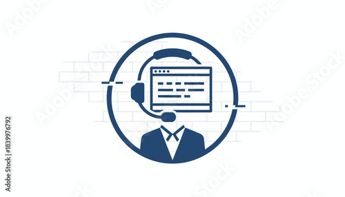 Customer Service Headset and Computer Icon, Technical Support Operator Graphic, Online Helpdesk and IT Support Symbol