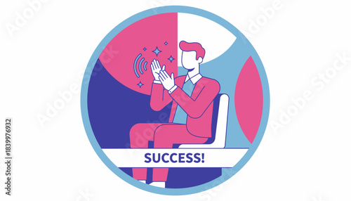 Success Celebration Clapping Man Illustration, Businessman Applauding Motivation Graphic, Corporate Achievement and Recognition