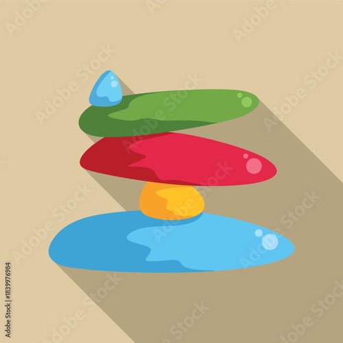 Colorful flat design pebbles creating a perfectly balanced stack