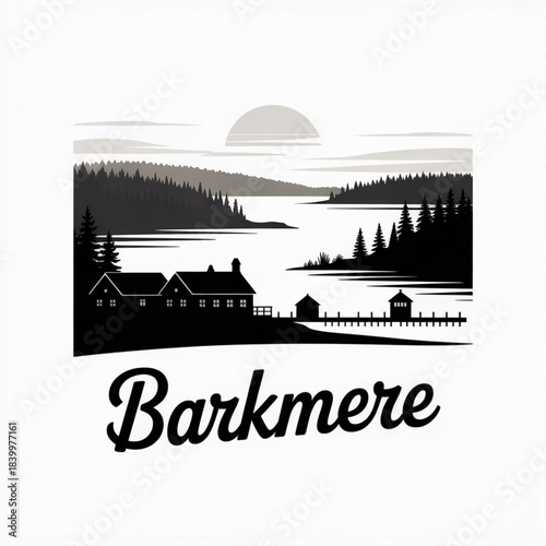 Barkmere Quebec Skyline Silhouette — Lakeside Laurentian Cottage Community Vector Illustration