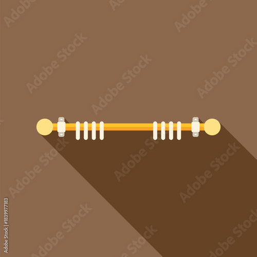 Yellow curtain rod with rings and finials, presented in a flat design style