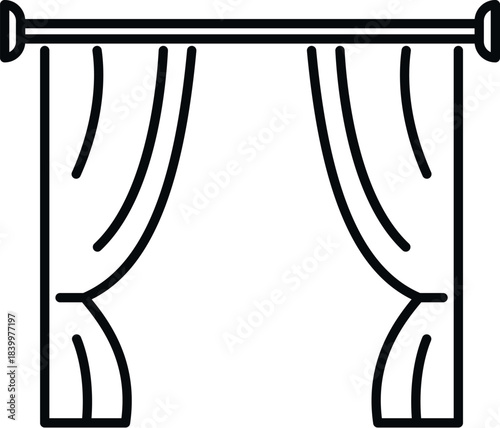 Curtains hanging on a rod creating an open window decorative element outline