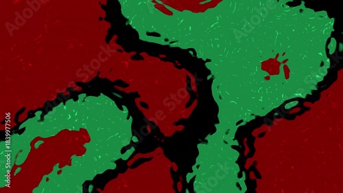 Abstract red and green shapes outlined in black patterns. Suitable for backgrounds, digital design, advertising, and festive themed projects.