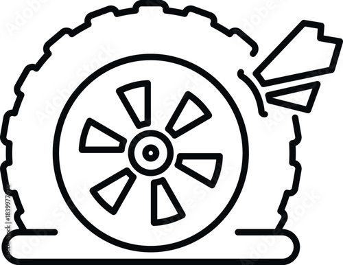 Vehicle wheel featuring a flat tire due to a sharp object puncture