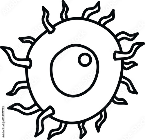 Microbe germ cell with tentacles drawing in black and white line art