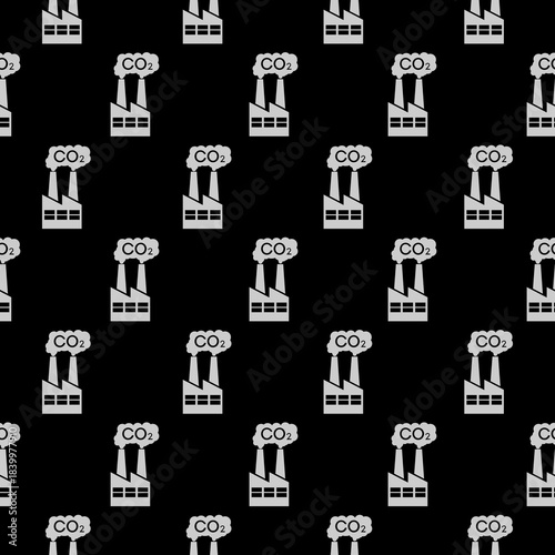 Factory air pollution CO2 seamless pattern isolated on black background