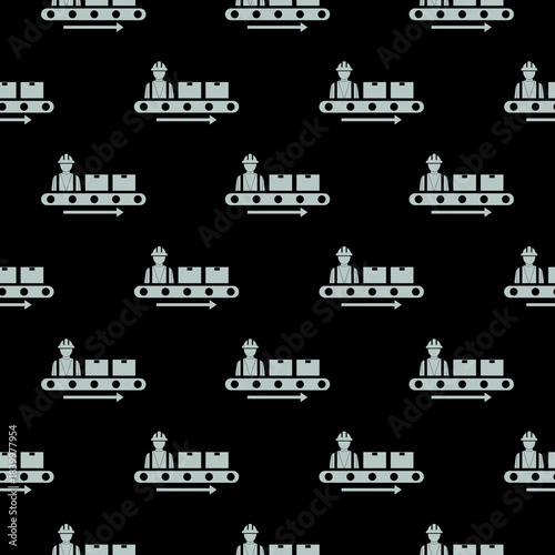 Production lines of the conveyor seamless pattern isolated on black background