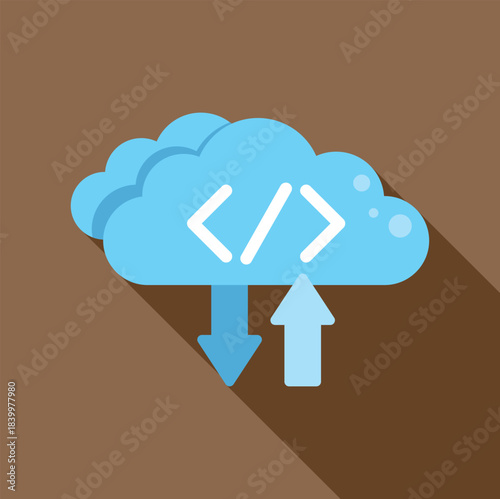 Cloud hosting platform transferring data and programming code with upload and download arrows