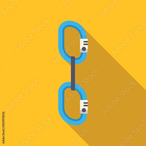 Quickdraw with two carabiners and belay loop, long shadow flat design