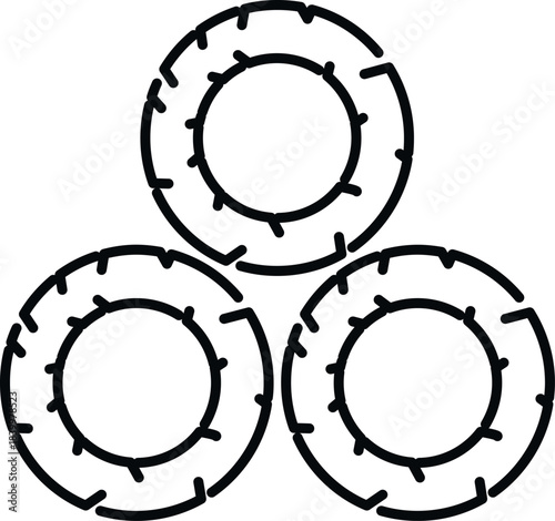 Stacked car tires featuring a line art design on a white background