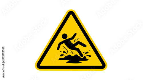 Yellow Warning Sign Depicting a Person Slipping on a Wet Surface with a Black Silhouette Against a Black Background Clearly Indicating a Hazard Alert