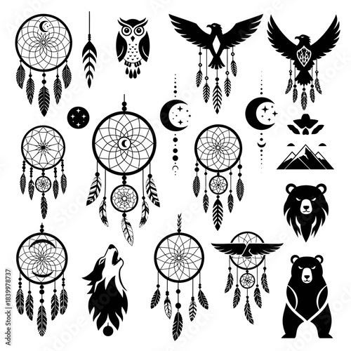 Stunning collection of spiritual dream catchers owls wolves eagles and bears perfect for mystical design projects