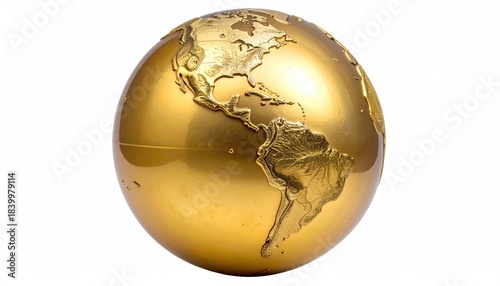 Shiny gold globe shows American continents