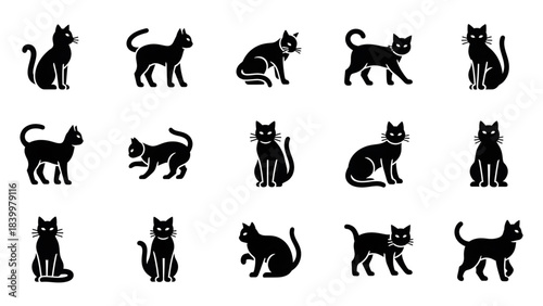 Collection of various black cat silhouettes in different poses and styles, perfect for graphic design and creative projects