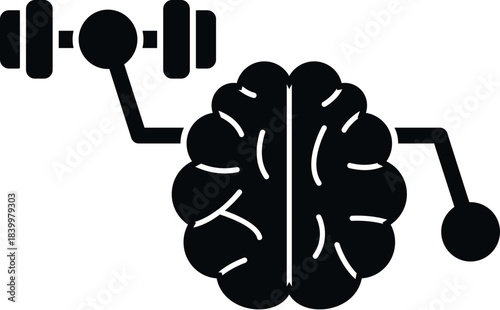 Brain icon lifting a dumbbell representing mental exercise and intellectual development