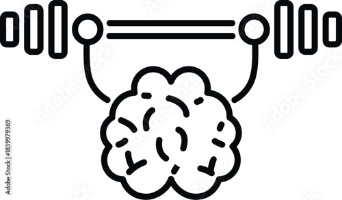 Brain lifting a barbell, symbolizing mental strength, power, intelligence, and cognitive training