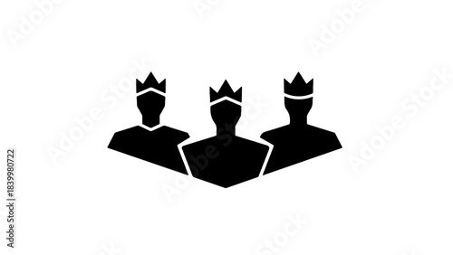 Vector icon of three crowned figures representing leadership, royalty, elite teams, success, and management.