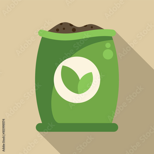 Green bag containing soil or plant food, featuring a leaf symbol for organic gardening