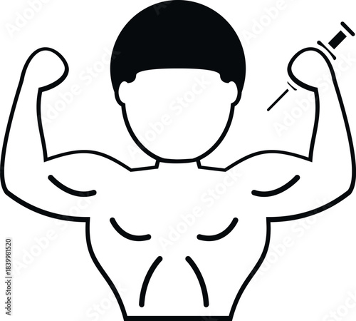 Man showing biceps and injecting substance, representing doping in sports and fitness